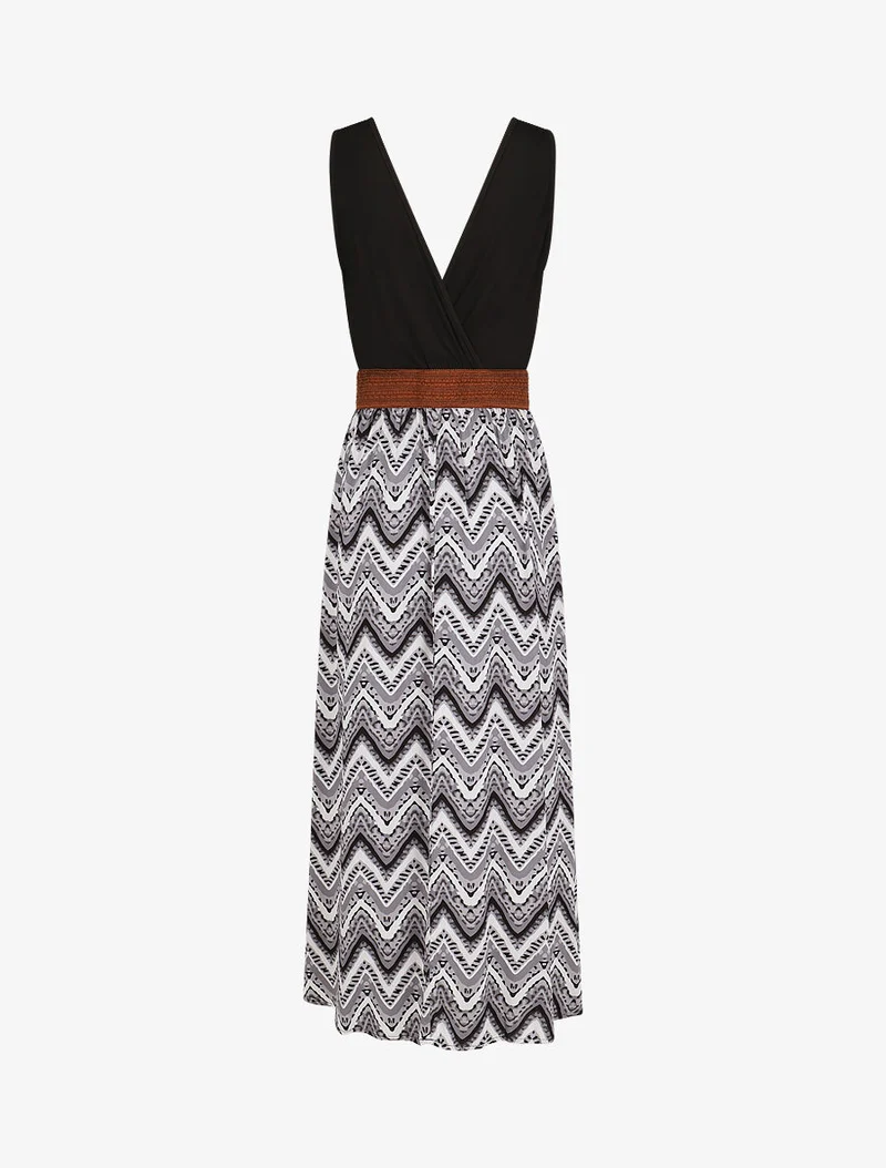 Robe longue à jupe imprimé graphique - Gris