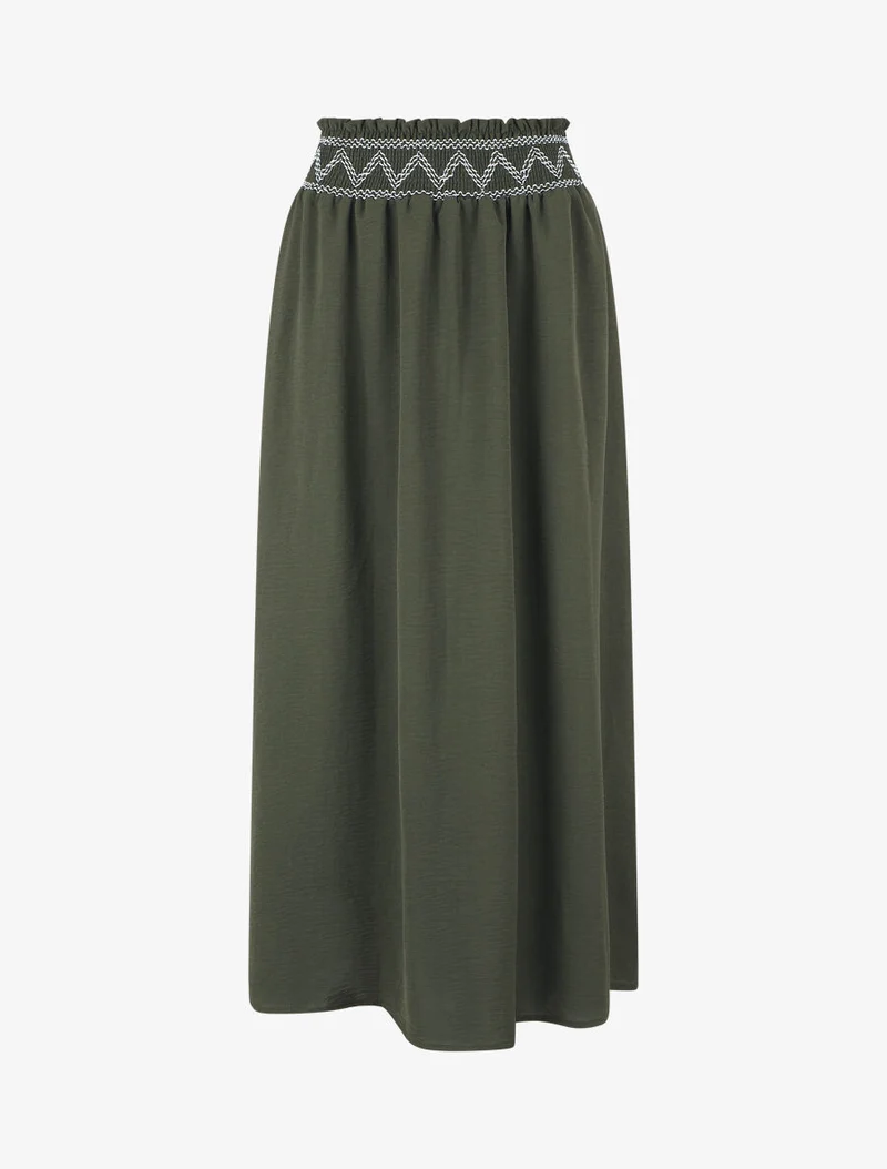 Jupe longue à taille élastiquée - Kaki