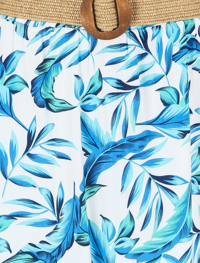 Jupe imprimé feuilles à taille élastiquée - Bleu