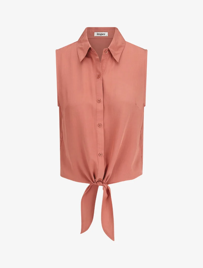 Chemise unie boutonnée à nouer - Vieux rose