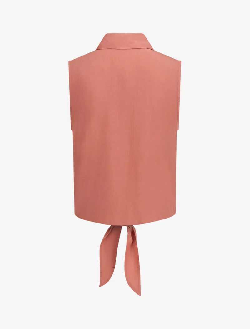Chemise unie boutonnée à nouer - Vieux rose