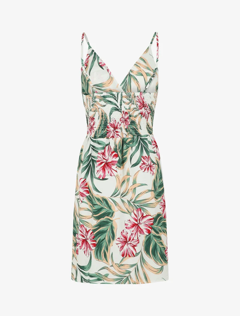 Robe à fines bretelles imprimé tropical - Blanc