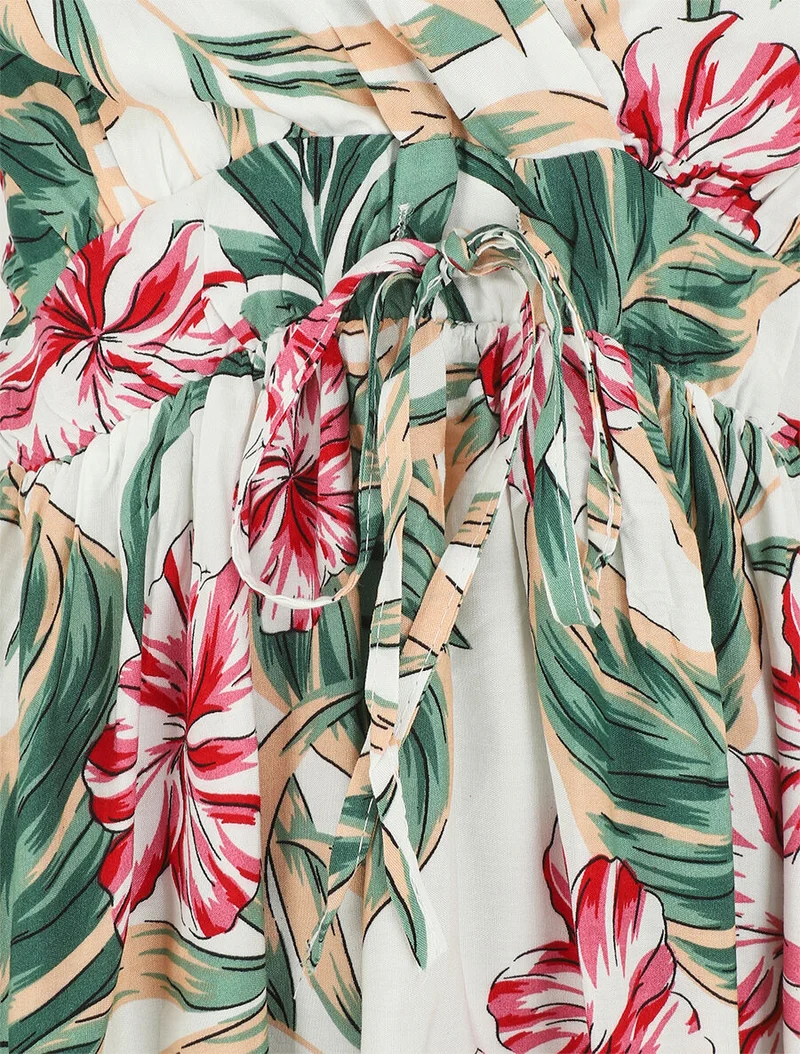 Robe à fines bretelles imprimé tropical - Blanc