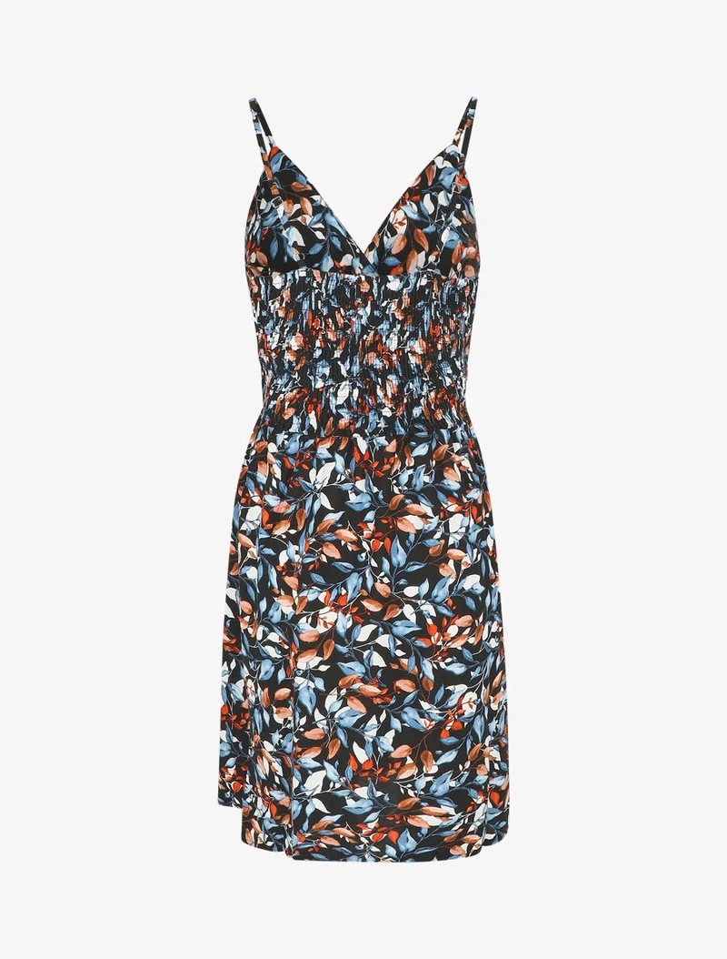 Robe à fines bretelles imprimé feuillage - Noir