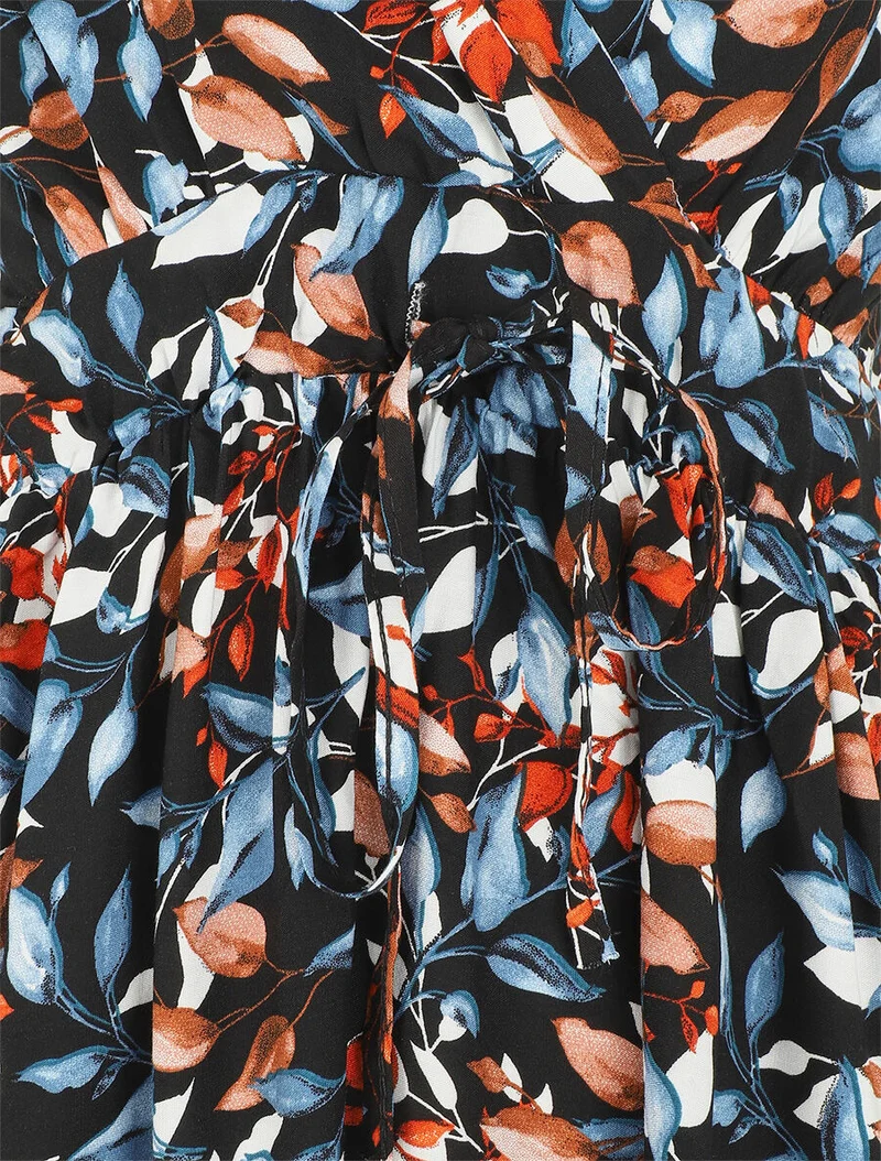 Robe à fines bretelles imprimé feuillage - Noir