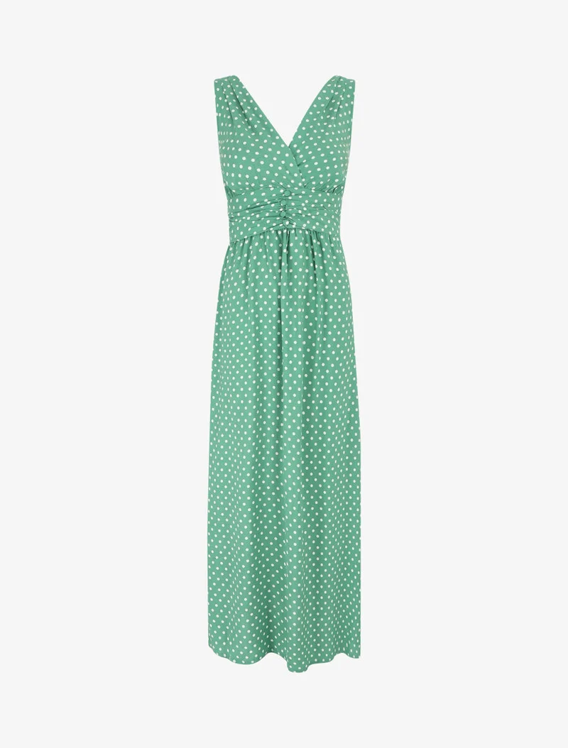 Robe longue empire à pois - Vert