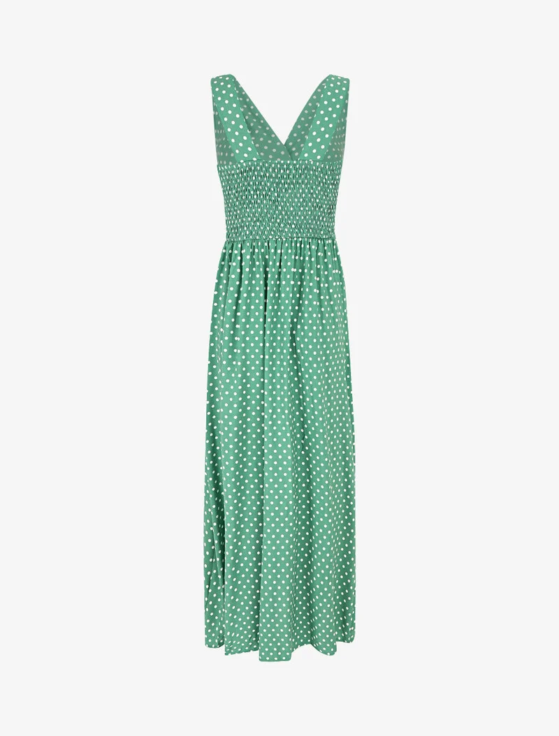 Robe longue empire à pois - Vert