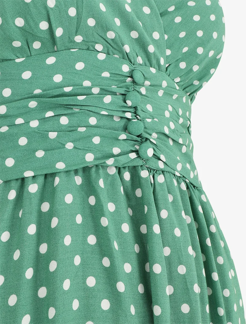 Robe longue empire à pois - Vert