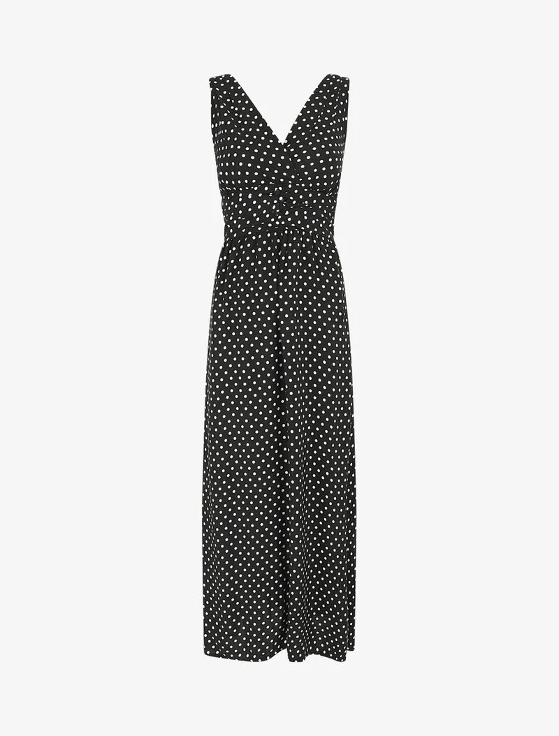 Robe longue empire à pois - Noir