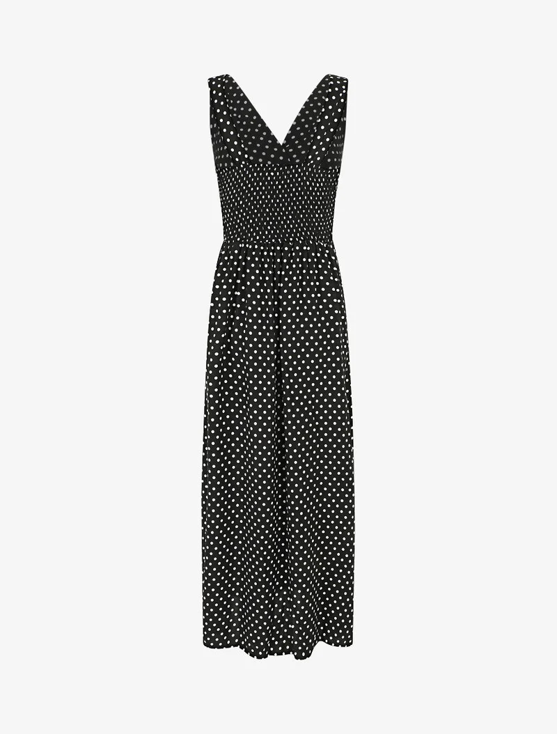 Robe longue empire à pois - Noir
