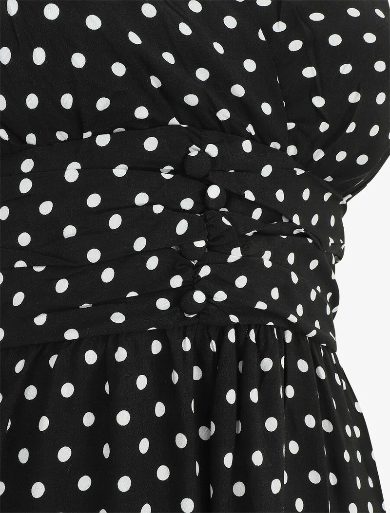 Robe longue empire à pois - Noir