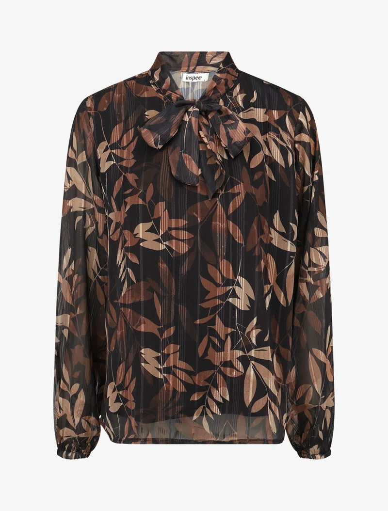 Blouse en voile imprimé feuillage - Noir