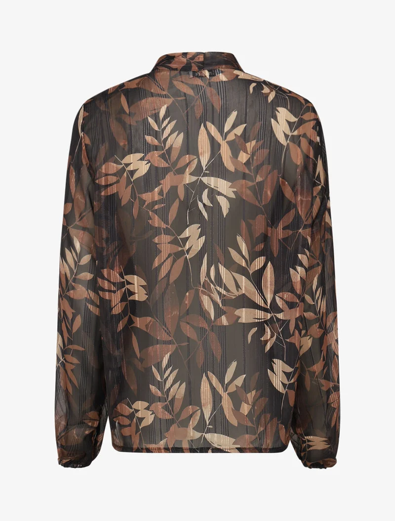 Blouse en voile imprimé feuillage - Noir
