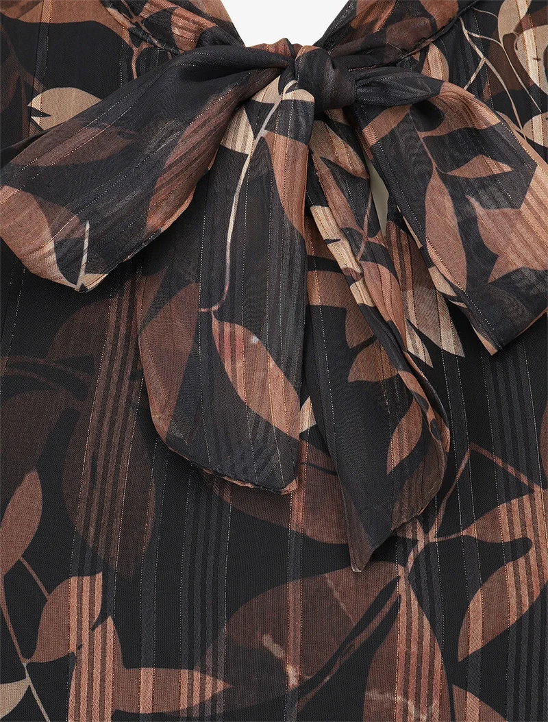 Blouse en voile imprimé feuillage - Noir