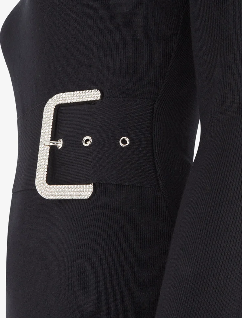 Robe pull à ceinture strassé trompe-l'oeil - Noir