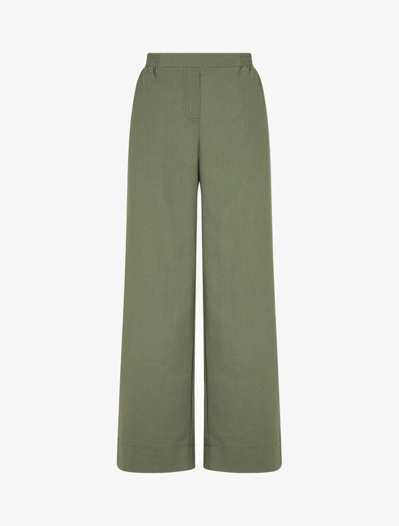Ensemble chemise et pantalon uni effet lin - Kaki