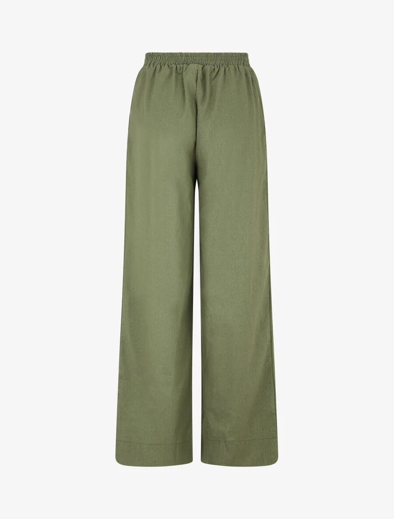 Ensemble chemise et pantalon uni effet lin - Kaki