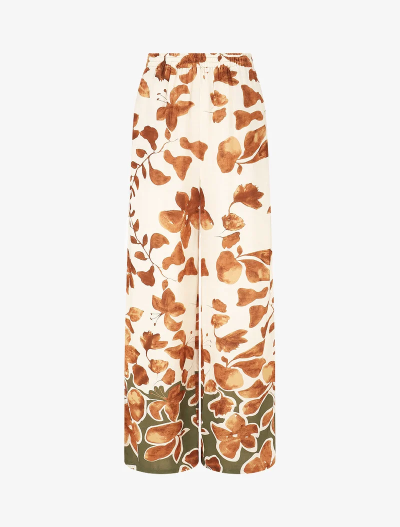 Ensemble chemise et pantalon imprimé floral - Marron
