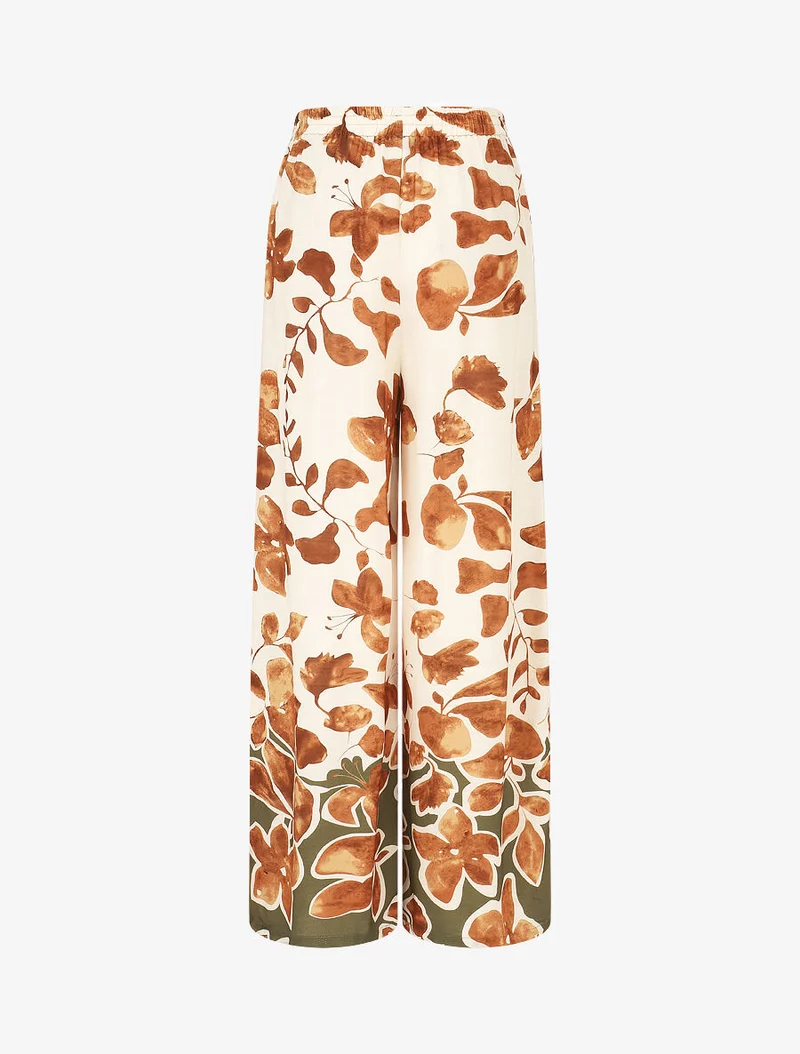 Ensemble chemise et pantalon imprimé floral - Marron