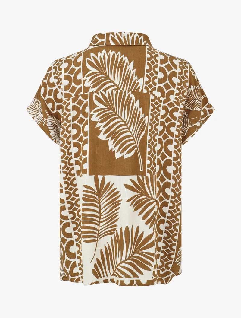 Ensemble chemise et pantalon imprimé tropical - Marron