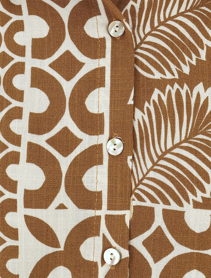 Ensemble chemise et pantalon imprimé tropical - Marron