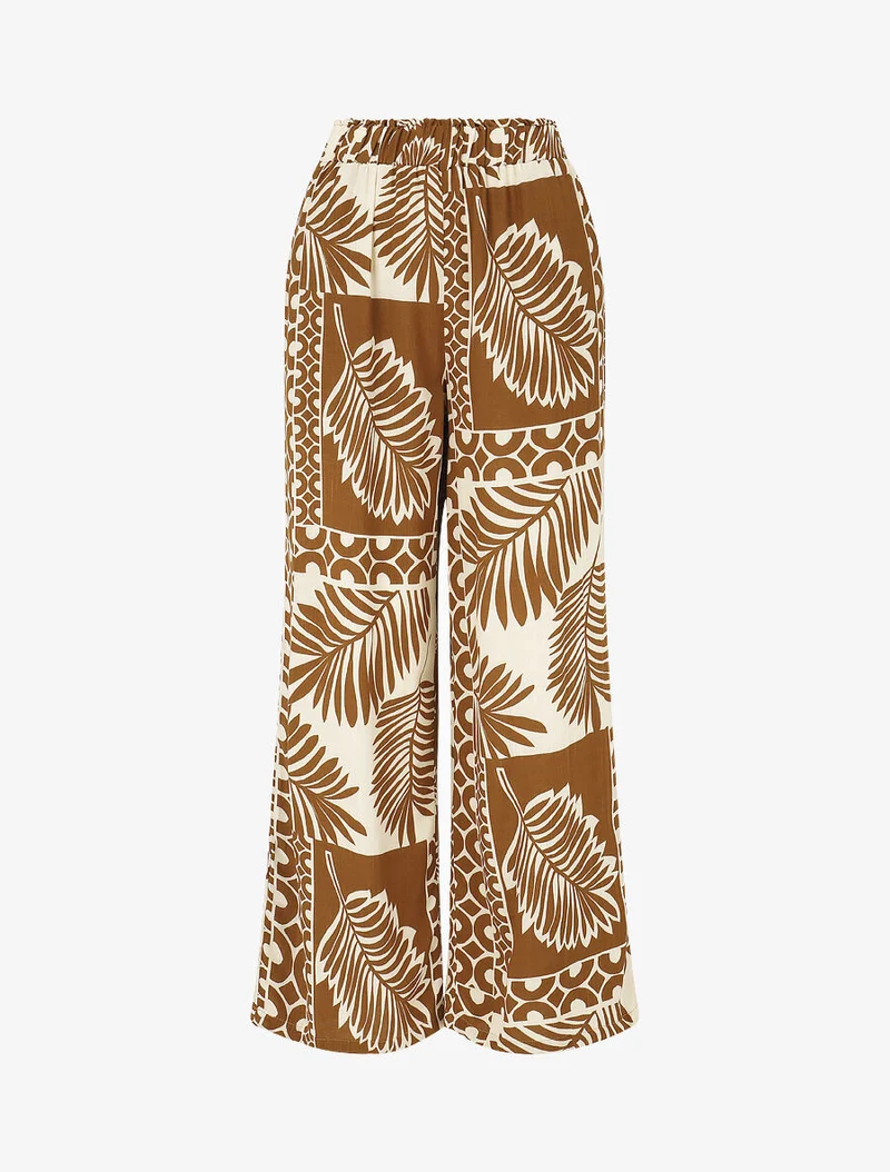 Ensemble chemise et pantalon imprimé tropical - Marron