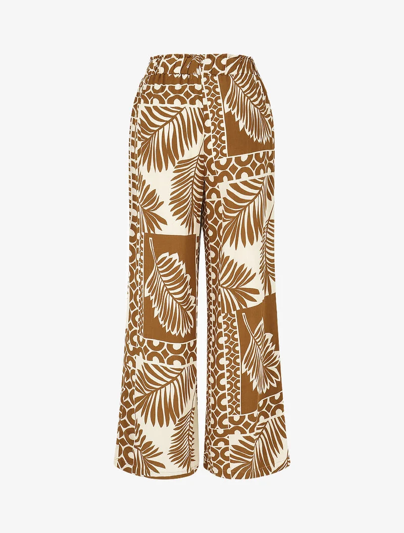 Ensemble chemise et pantalon imprimé tropical - Marron