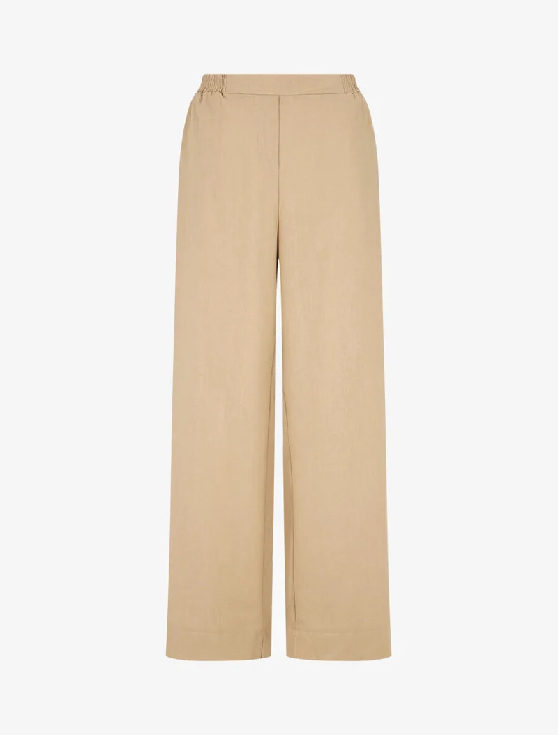Ensemble chemise et pantalon uni effet lin - Beige