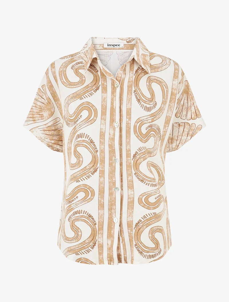 Ensemble chemise et pantalon imprimé fantaisie - Beige
