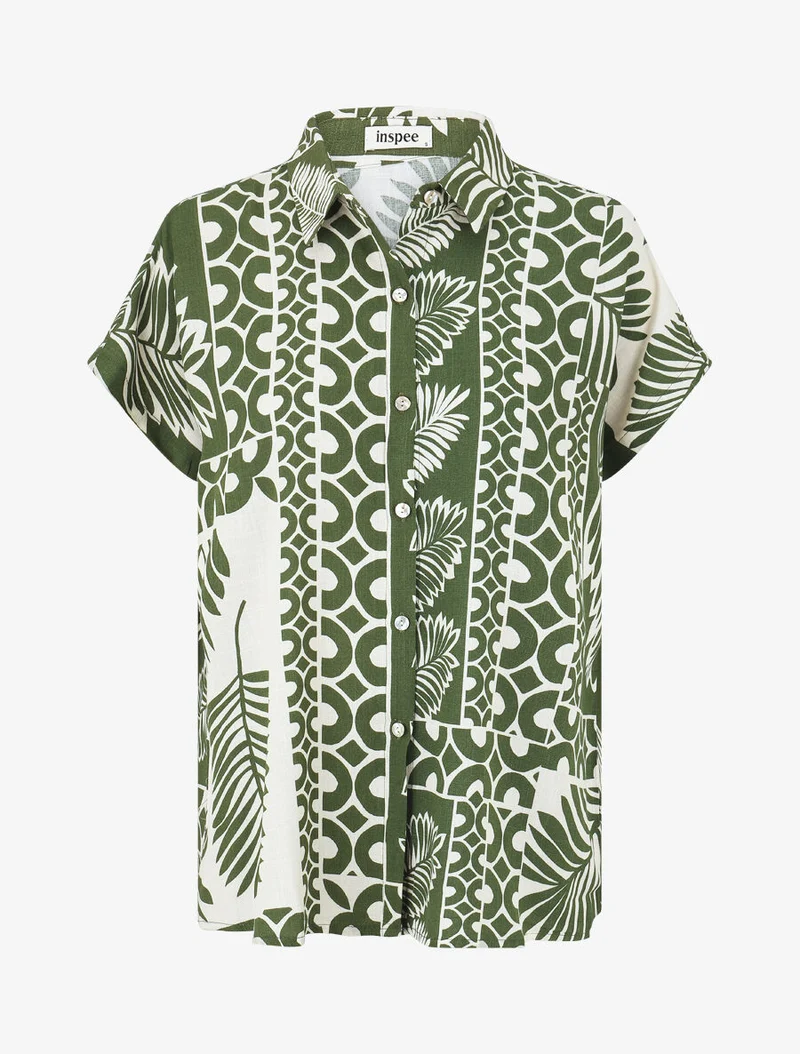 Ensemble chemise et pantalon imprimé tropical - Kaki