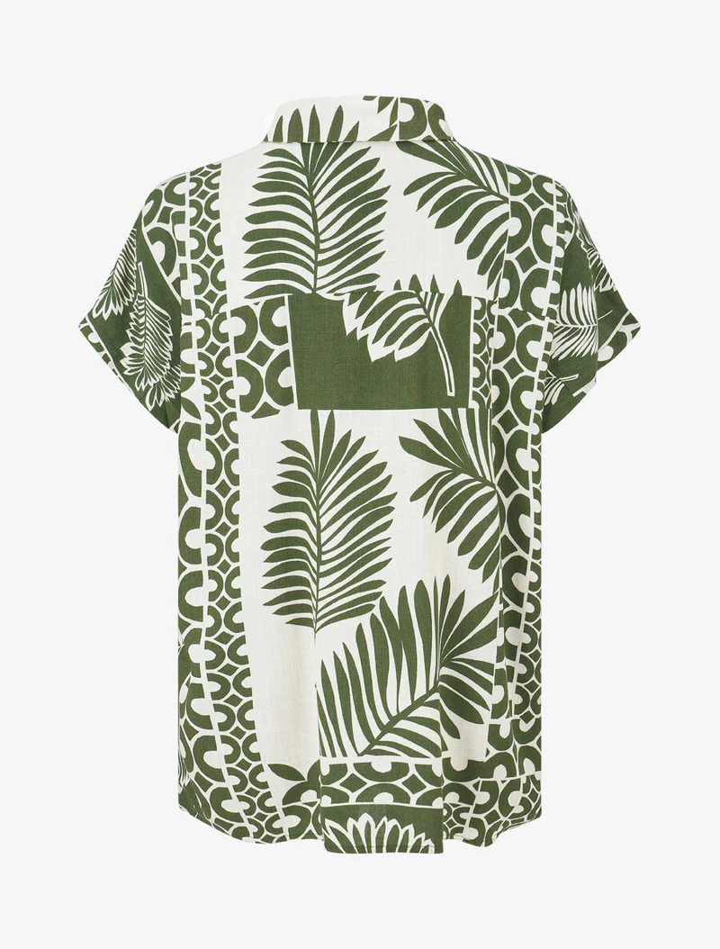 Ensemble chemise et pantalon imprimé tropical - Kaki