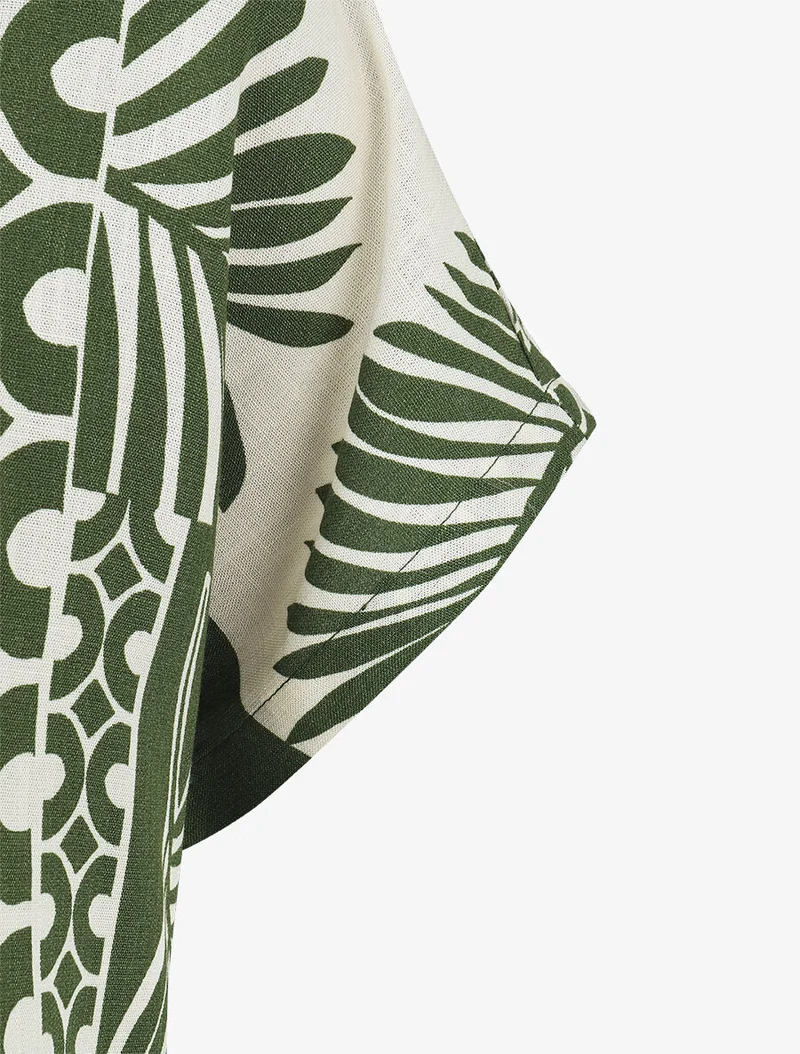 Ensemble chemise et pantalon imprimé tropical - Kaki