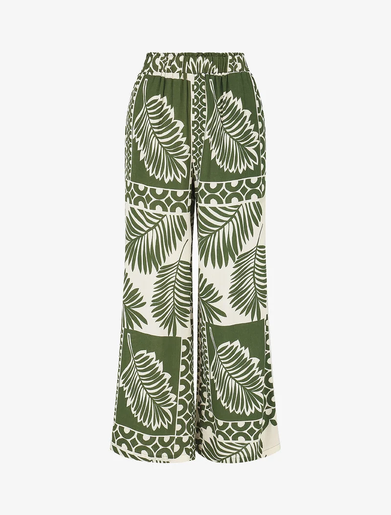 Ensemble chemise et pantalon imprimé tropical - Kaki