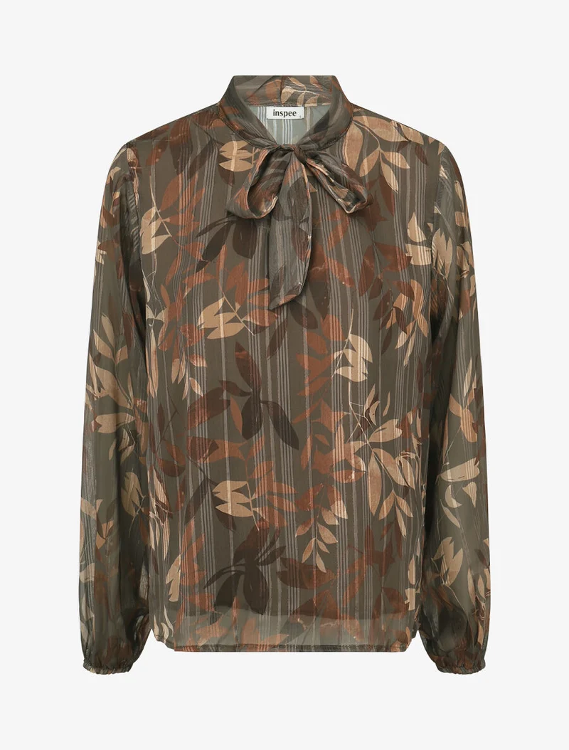 Blouse en voile imprimé feuillage - Taupe