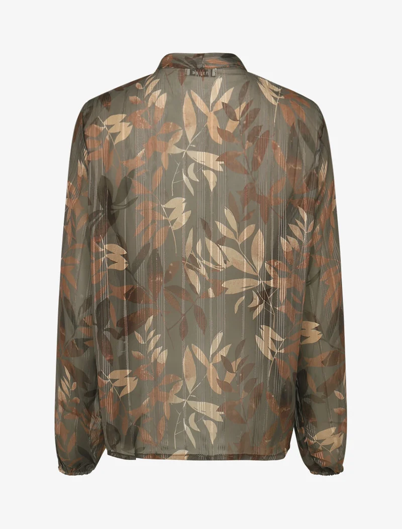 Blouse en voile imprimé feuillage - Taupe