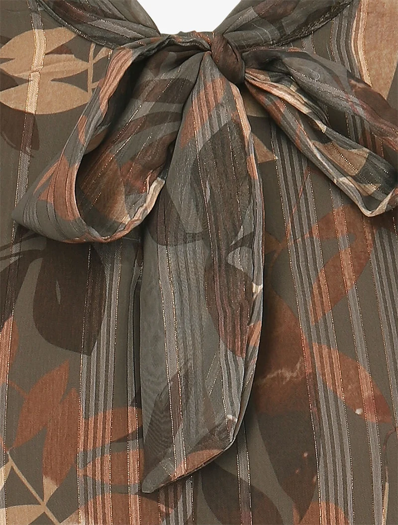 Blouse en voile imprimé feuillage - Taupe