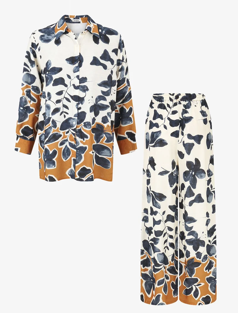 Ensemble chemise et pantalon imprimé floral - Marine
