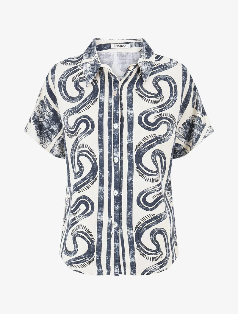 Ensemble chemise et pantalon imprimé fantaisie - Marine