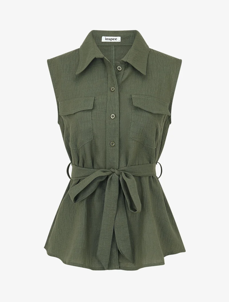 Ensemble top sans manches et pantalon - Kaki