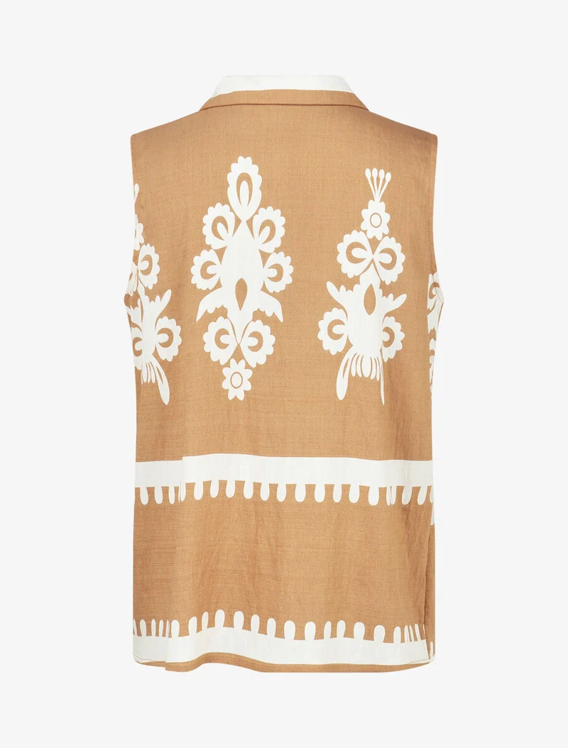 Ensemble top sans manches et pantalon imprimé ikat - Camel