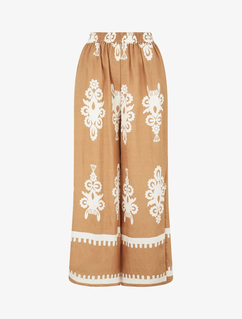 Ensemble top sans manches et pantalon imprimé ikat - Camel