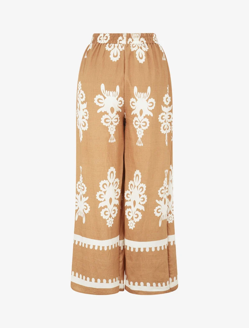 Ensemble top sans manches et pantalon imprimé ikat - Camel