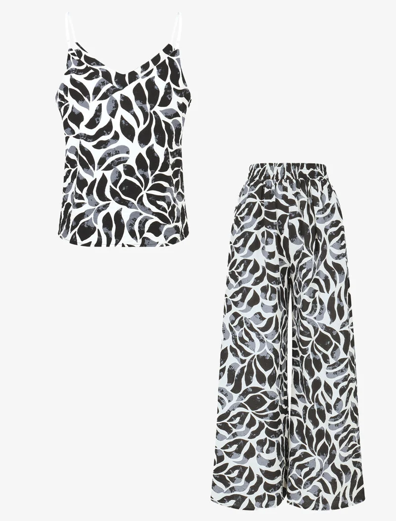 Ensemble caraco et pantalon imprimé abstrait - Noir