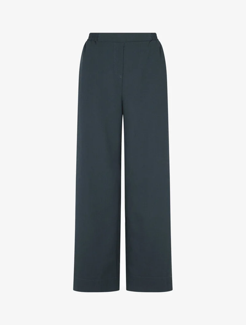 Ensemble chemise et pantalon uni effet lin - Bleu pétrole