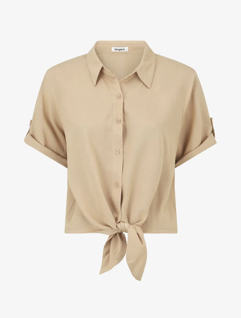Ensemble top à nouer et pantalon - Beige