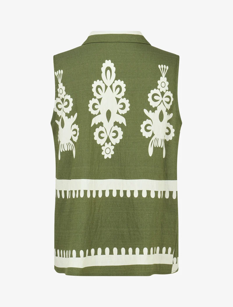 Ensemble top sans manches et pantalon imprimé ikat - Kaki