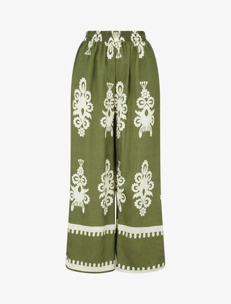 Ensemble top sans manches et pantalon imprimé ikat - Kaki
