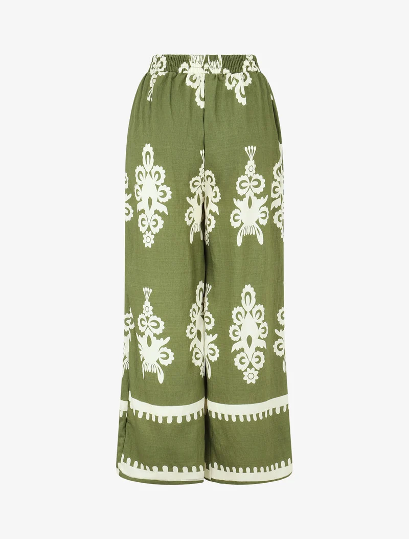 Ensemble top sans manches et pantalon imprimé ikat - Kaki