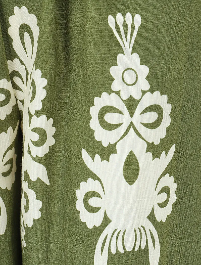 Ensemble top sans manches et pantalon imprimé ikat - Kaki