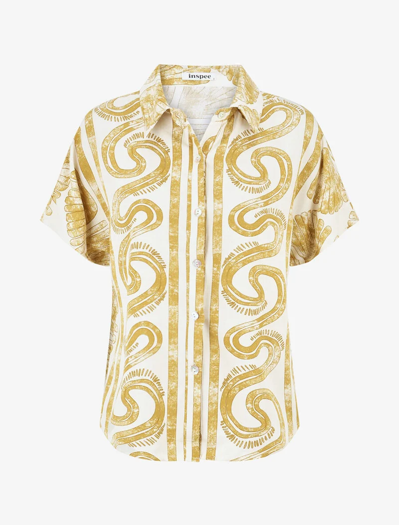 Ensemble chemise et pantalon imprimé fantaisie - Moutarde